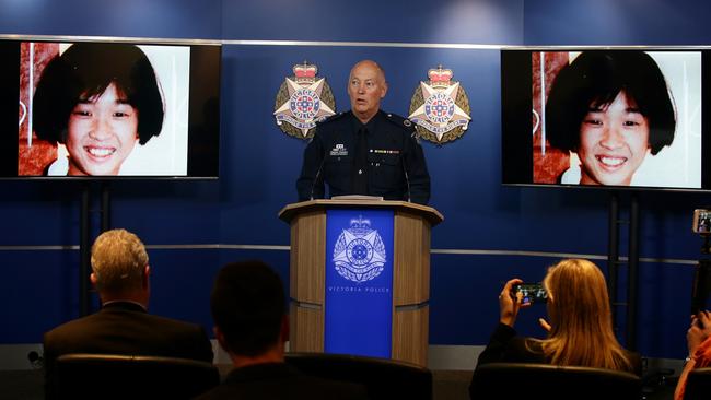 Assistant Commissioner Stephen Fontana announces a $1 million reward in relation to the Karmein Chan murder. Picture: Andrew Tauber