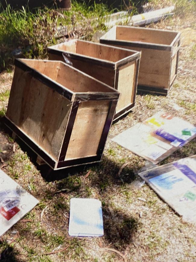 Police photos tendered during the trial of a man and a woman showing the containers which had held half a million dollars worth of the drug fantasy. Picture: District Court.