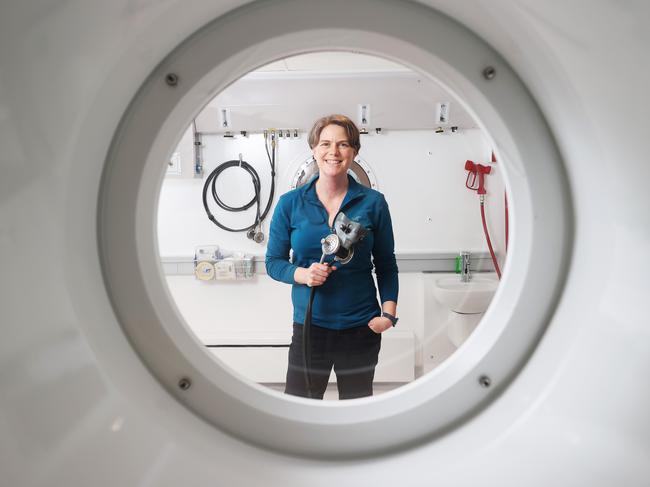 FUTURE FOCUS: Hyperbaric medicine physician Dr Alicia Tucker at Royal Hobart Hospital’s new hyperbaric unit. Picture: ZAK SIMMONDS