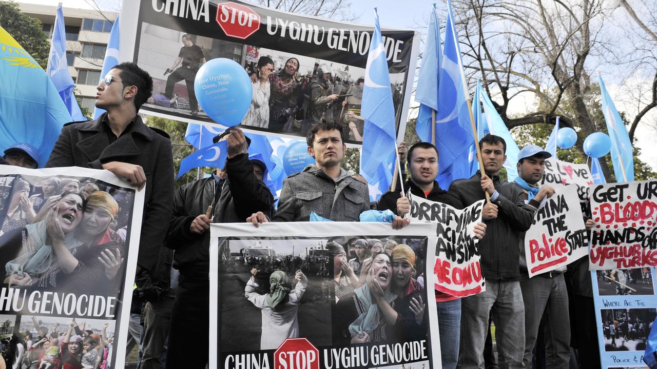 Uyghur protest at the Chinese embassy in Melbourne in 2009.