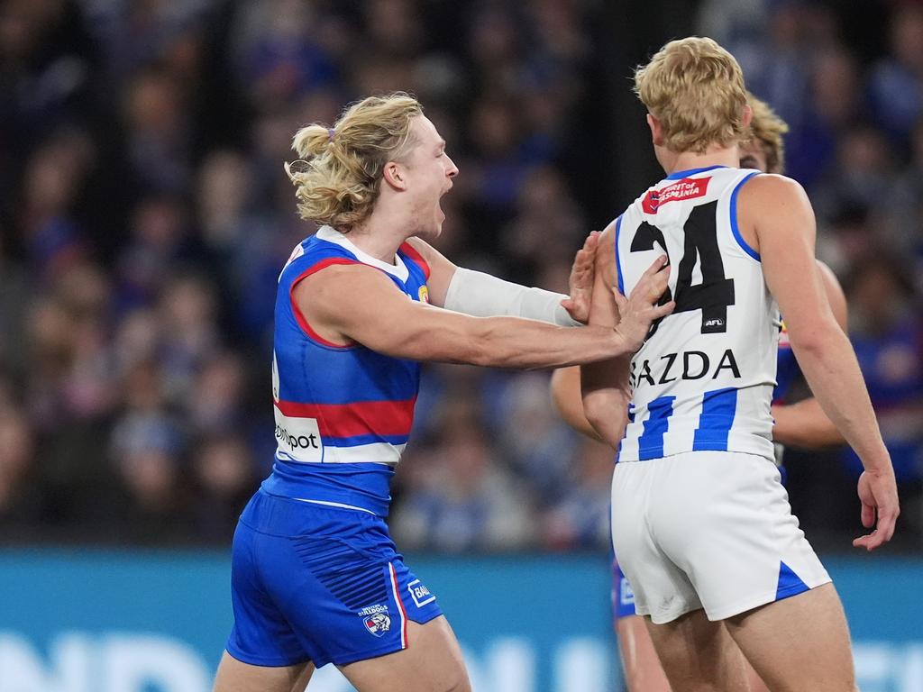 Cody Weightman pushes Jackson Archer. Picture: Daniel Pockett/Getty Images