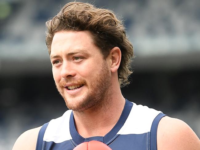 Jack Steven is seen after a press conference at GMHBA Stadium in Melbourne, Thursday, October 17, 2019. (AAP Image/Julian Smith) NO ARCHIVING