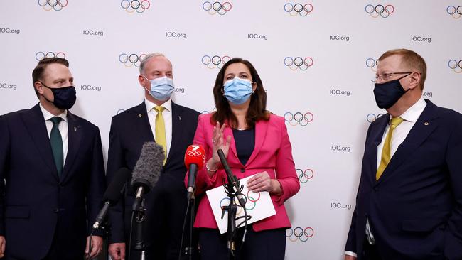 Premier Annastacia Palaszczuk and President of Australian Olympic Committee John Coates had an awkward exchange