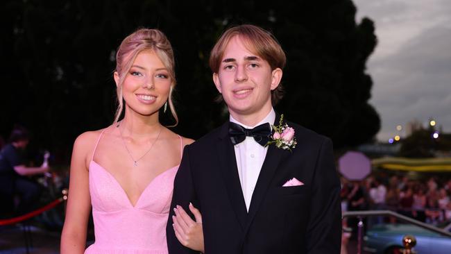 Olivia Edwards and Bede Stratton at the Emmanuel College class of 2025 formal at HOTA for Gold Coast at Large. Picture, Portia Large.