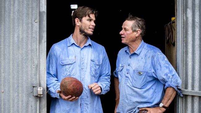 Tom and father Jack Hawkins are closing on 500 AFL games combined as Tom nears 300 games. Picture: Jason Edwards