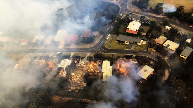 *****DAILY TELEGRAPH EXCLUSIVE*************FEES APPLY*********IMAGE PURCHASED BY DAILY TELEGRAPH*********MUST CREDIT AS BELOW***** Houses burned in the Tathra fire.Picture by Philip O’Driscoll / O’Driscoll Aviation