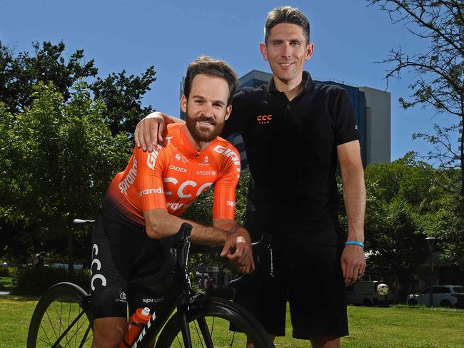 06/01/20 - Rider Simon Geschke from CCC Team and director Jackson Stewart are the first team in Adelaide ahead of the TDU.   On Tuesday they're doing a reconnaissance of the bushfire affected hills towns. Picture: Tom Huntley