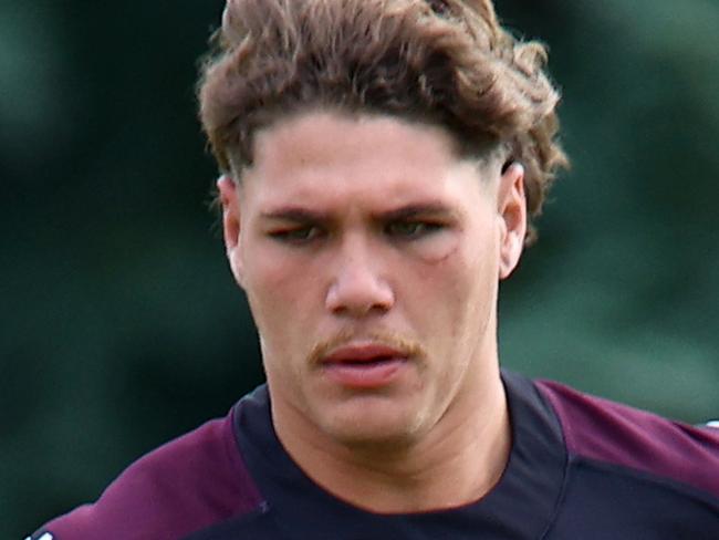 Brisbane Broncos training ahead of their Magic Round match against Manly - pictured is Reece Walsh Red Hill Thursday 16th May 2024 Picture David Clark