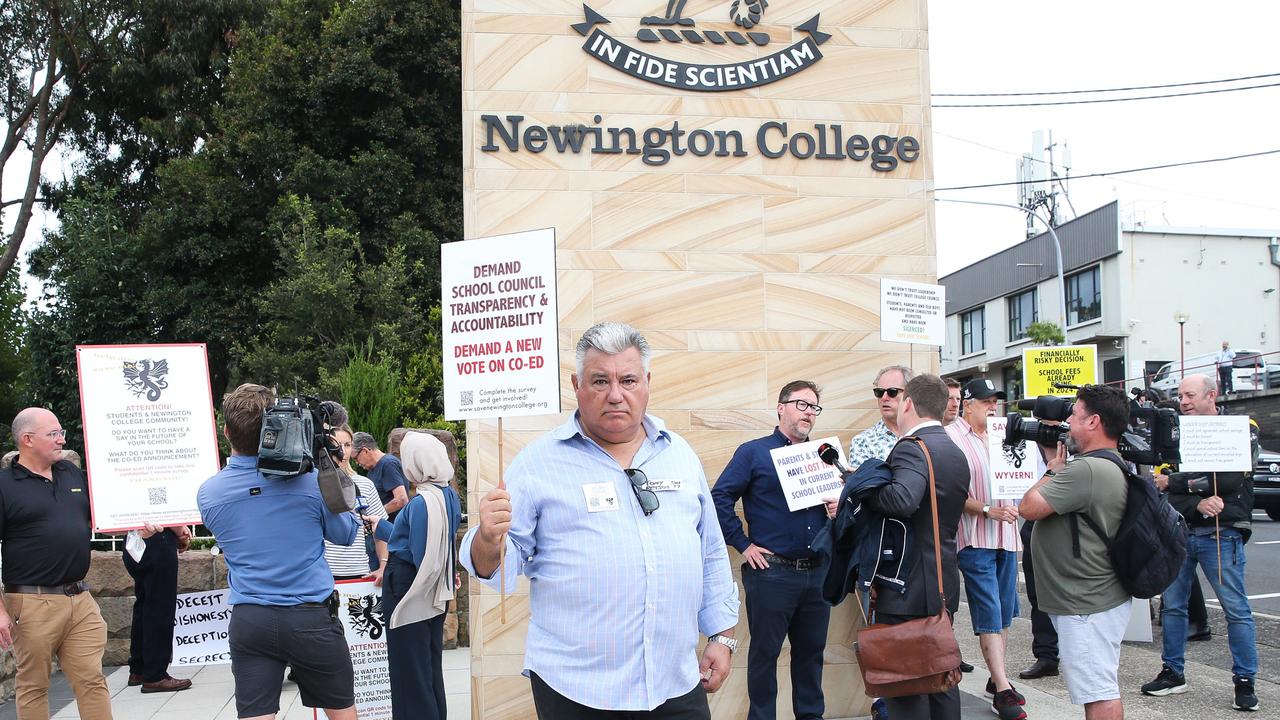 The protest comes after the school council announced it would become fully co-ed by 2033. Picture: NCA NewsWire/ Gaye Gerard