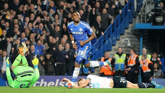 Chelsea's Samuel Eto'o celebrates after scoring a goal against Tottenham