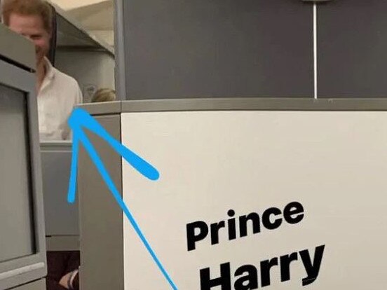 Prince Harry mingles with other passengers in premium economy. Picture: Victoria Secret/Instagram