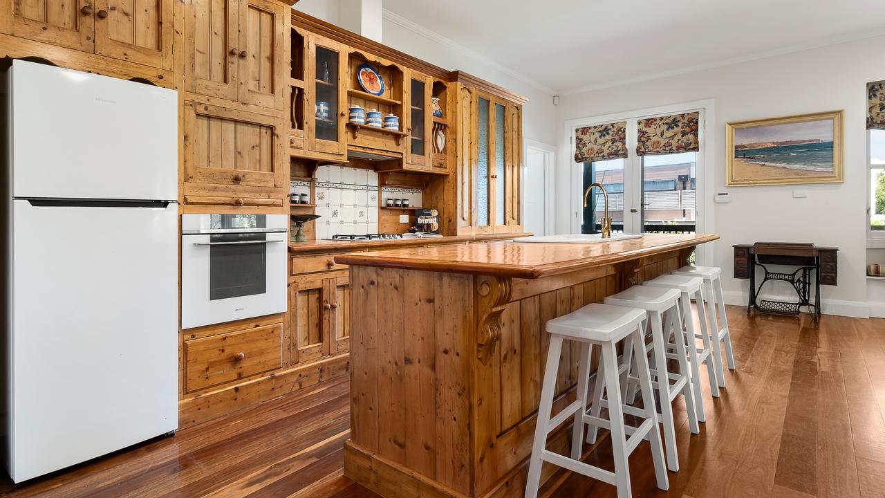 Inside the wood-filled kitchen area.