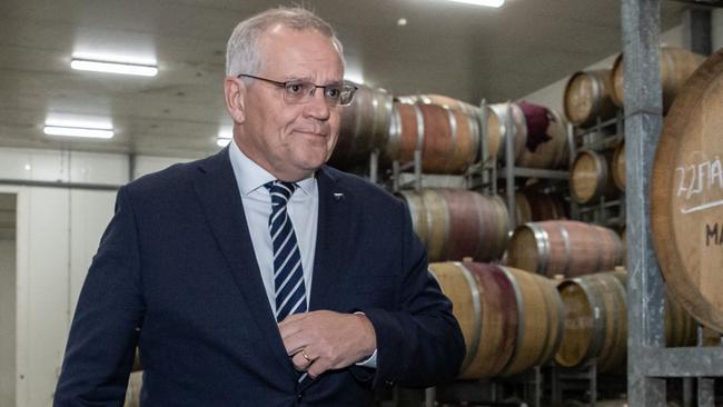 Scott Morrison tours Punt Road Winery in the Yarra Valley on Friday. Picture: Jason Edwards