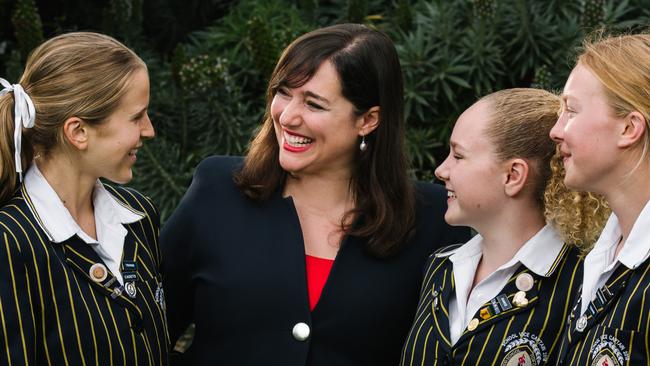 Ravenswood School for Girls school captain Lucy Woodcock, principal Mrs Anne Johnstone, vice-captain Tess Webster, vice-captain Lucy Kellaway initiate student-led Positive Educationprograms to benefit their peers and themselves.