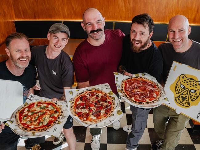 First look inside the new Sneaky Cheetah pizza shop in Campbelltown.  Photos: Alex van de LooGroup shot L-R:Tim AndersonNicholas GenoveseAnthony MitoloMark McInerneyJoe Anderson