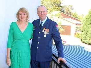 Bill Metherell and wife Alison, before he received his gold star for 25 years' fire brigade service in 2017. Picture: New Zealand Herald