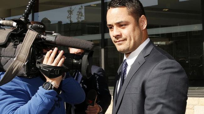 Former NRL player Jarryd Hayne leaves Newcastle Court last year. (AAP Image/Darren Pateman)