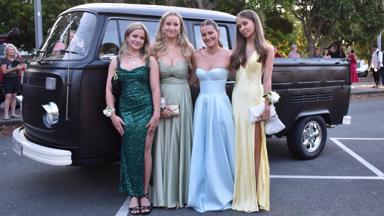 Kate Giles, Zoe Morris, Pearl Lainey and Sitara Fuscalzo at Kawana Waters State College Year 12 formal 2024.