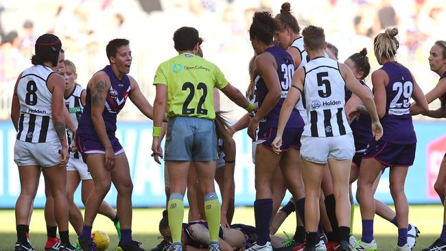 The AFL won’t be changing its AFLW umpire system. Picture: Getty Images 