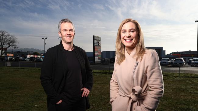 Glenorchy Mayor Kristie Johnston and managing director of local marketing agency The20, Matt Fishburn at the launch of the Beyond the Curtain campaign. Picture: ZAK SIMMONDS