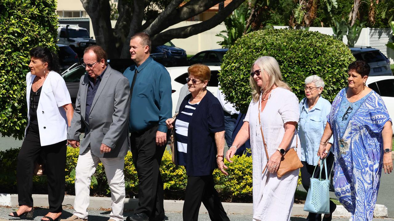 Friends and family during the funeral for Souths legend John Sattler on the Gold Coast. Picture: NCA NewsWire/Tertius Pickard