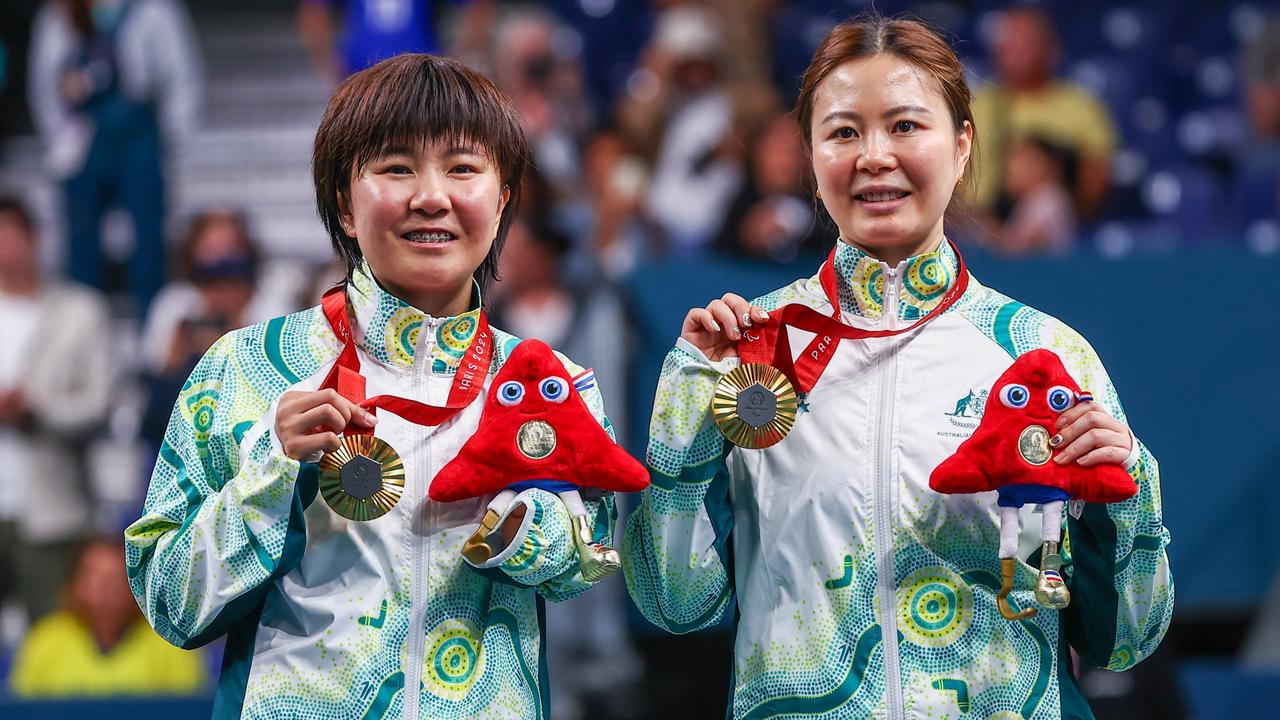 Qian Yang, seen left, already has a gold medal from these Games after she and Li Na Lei, right, won the women's double WD20. Picture: Greg Smith © Sport the library 2024/Paralympics Australia