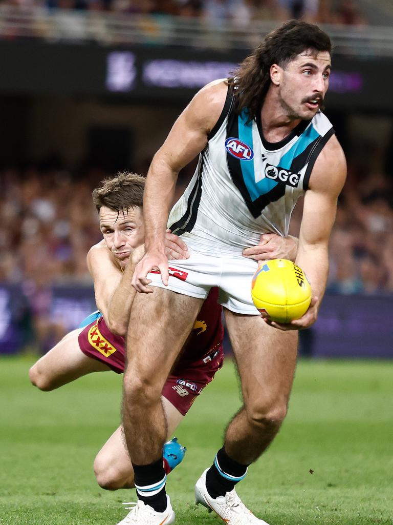 Lachie Jones in action against Brisbane last weekend. Picture: Michael Willson/AFL Photos via Getty Images