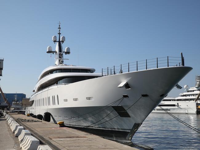 Finishing touches and cleaning under way of yacht IJE by Benetti on the day James Packer spends his first day on it. Picture: Ella Pellegrini