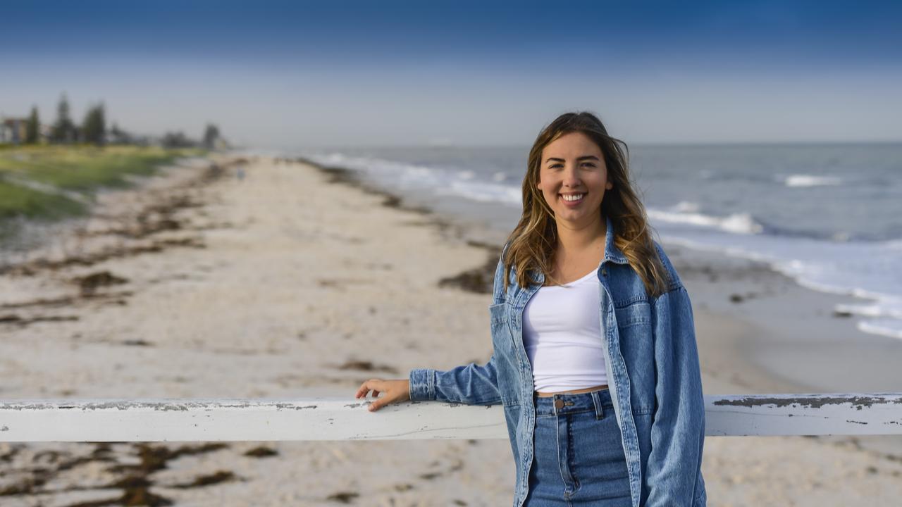 SA based travel influencer Ashley Swallow at Grange jetty. Picture: RoyVPhotography