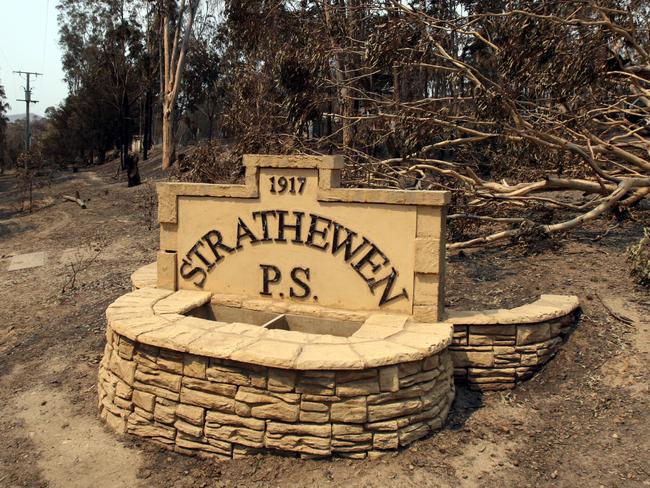 Strathewen Primary School was levelled after the bushfire wiped out the township on Black Saturday. Picture: Stuart McEvoy 