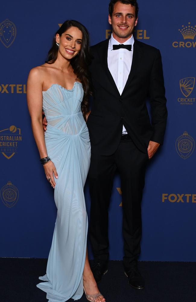 Lance Morris and Sarah Williams. Picture: Morgan Hancock/Getty Images for Cricket Australia