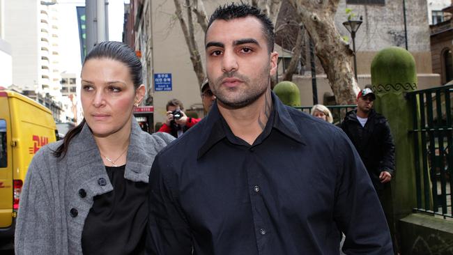 Mck Hawi with his solicitor Leslie Randle during his trial over the death of Hells Angel Anthony Zervas at Sydney Airport.