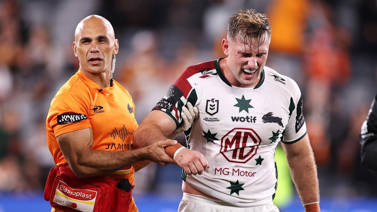 Souths Jacob Host suffered a dislocated shoulder against Wests Tigers. Picture: Mark Kolbe/Getty Images