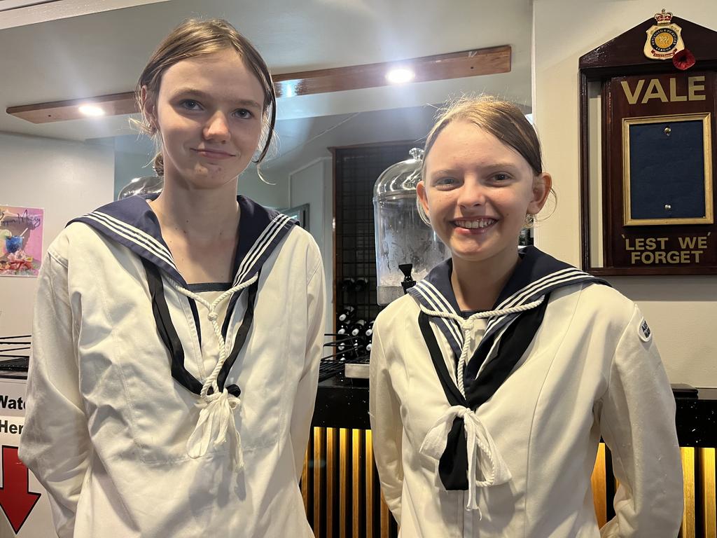 Navy cadets Isabella Rose and Georgia Hillier at the gunfire breakfast at Maryborough RSL.