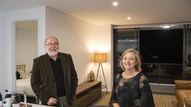 Owner Barry Bernoth and LJ Hooker director Julie Stewart in one of the new apartments in South Central at the Bernoth Centre. Picture: Kevin Farmer