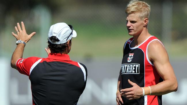 Former St Kilda coach Scott Watters with Nick Riewoldt.