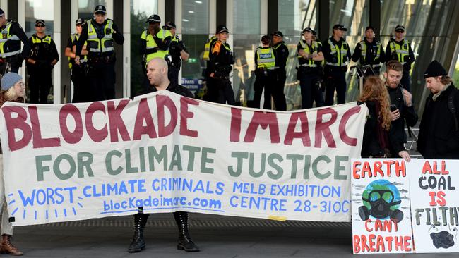 Multiple protest groups are set to converge on the exhibition centre. Picture: Andrew Henshaw