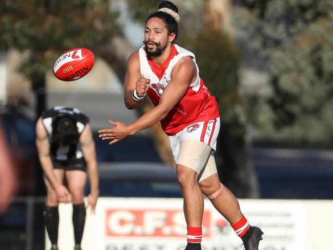 West Footscray’s David Ismail fires off a handball last season. Picture: Local Legends Photography