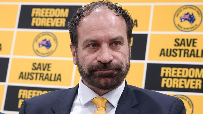 Geoff Shaw addressing a press conference on Wednesday after being announced as UAP leader for the Victorian state election. Picture: Luis Ascui