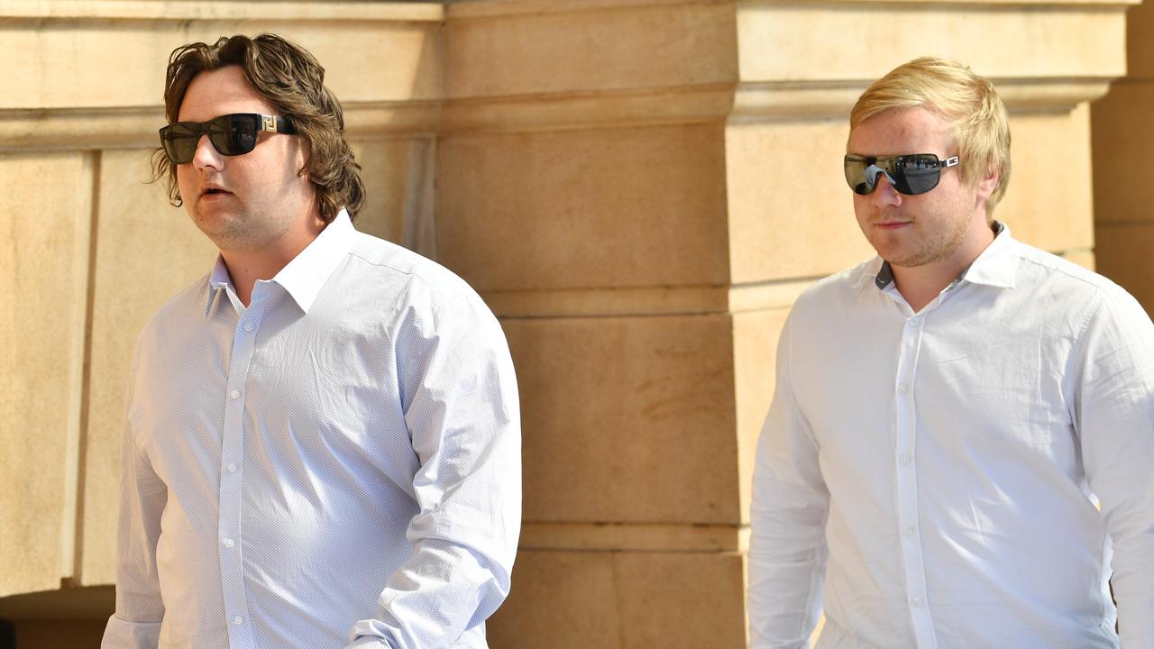 Jordan Von Stanke and Dominic Von Stanke outside the District Court in Adelaide on Friday, October 5, 2018. Picture: AAP Image/David Mariuz