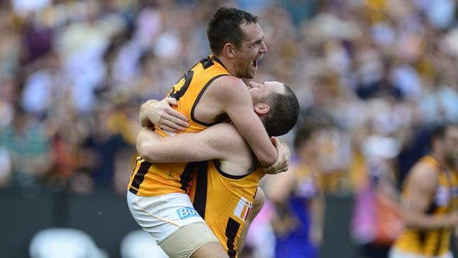 Luke Hodge and Jarryd Roughead are both four-time premiership players. Picture: Stephen Harman