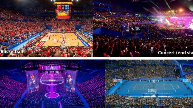 The proposed Gold Coast Indoor Entertainment and Sports Arena. These are examples of the type of stadium wanted by the City.