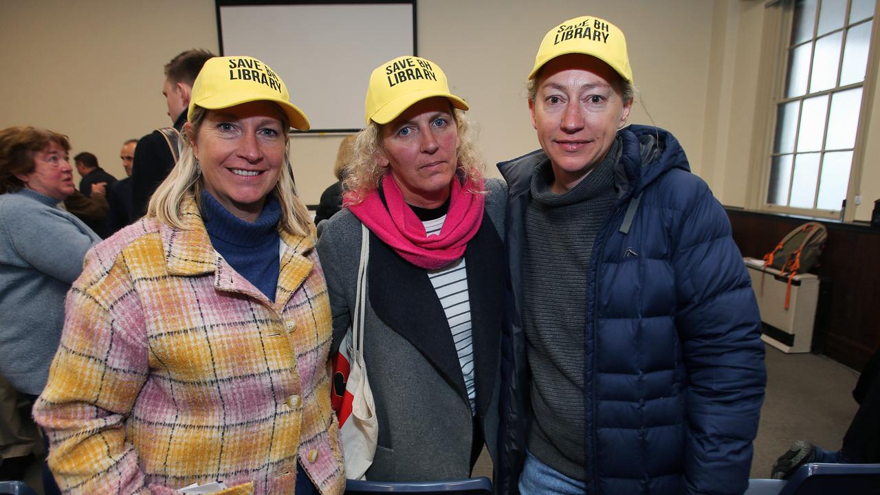 Georgia Allen, Karen Firth and Bec Dalton of Friends of Barwon Heads Libary Community Group. Library protest at Geelong West Town Hall. Picture: Alan Barber