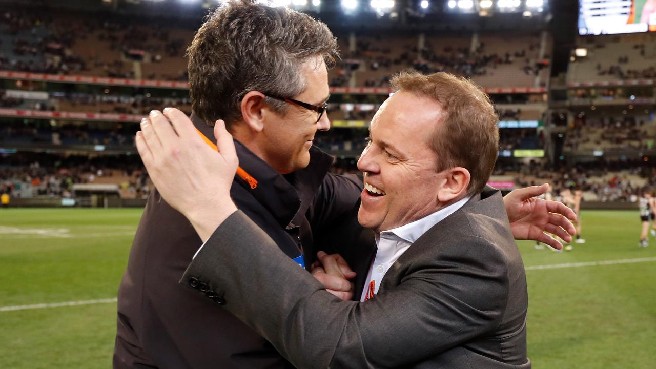 Giants CEO David Matthews, right, says there is no win-loss target for Leon Cameron. Picture: Michael Willson/AFL Photos