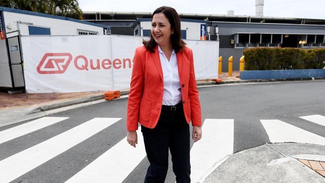 Premier Annastacia Palaszczuk walks back to her car after a visit to Robina train station during the Queensland Election campaign. (AAP Image/Tracey Nearmy)