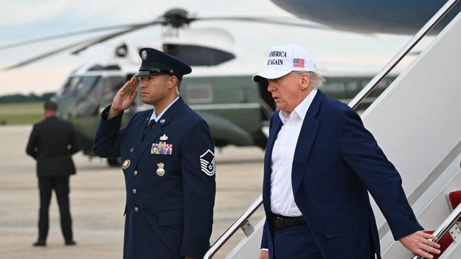 US President Donald Trump disembarks from Air Force One upon arrival at Joint Base Andrews in Maryland. Picture: AFP