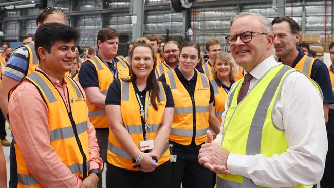 Anthony Albanese declared the Rheinmetall factory in Ipswich is producing good, secure jobs for young Australians. Picture: NCA NewsWire/Tertius Pickard