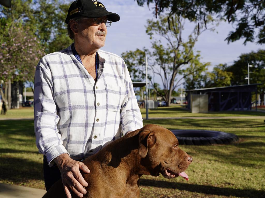 Grandfather Denis George, pictured with dog Max, says his experience with the public housing system has been inhumane and debilitating. Picture: Heidi Petith