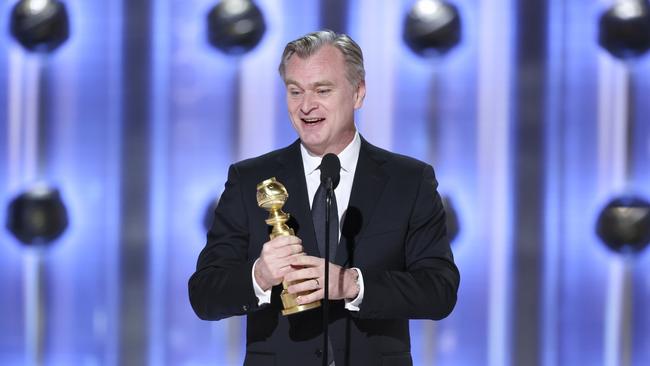 Christopher Nolan accepts the award for Best Director for Oppenheimer. Picture: Getty Images