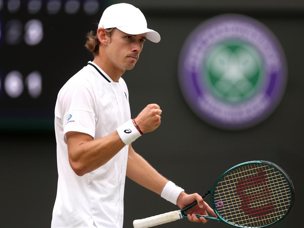 Alex de Minaur celebrates during his win over Arthur Fils. Picture: Getty Images